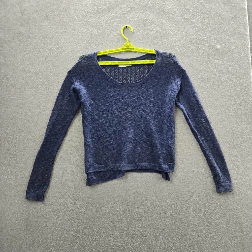 Abercrombie & Fitch Women Sweater L Blue Long Sleeve Open Knit Fairy Grunge